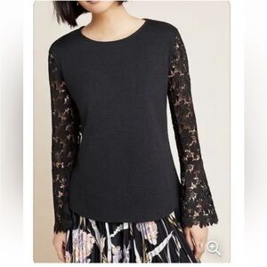 NWT. Anthropologie Eri + Ali Small Black Lace Long Sleeve Blouse.
